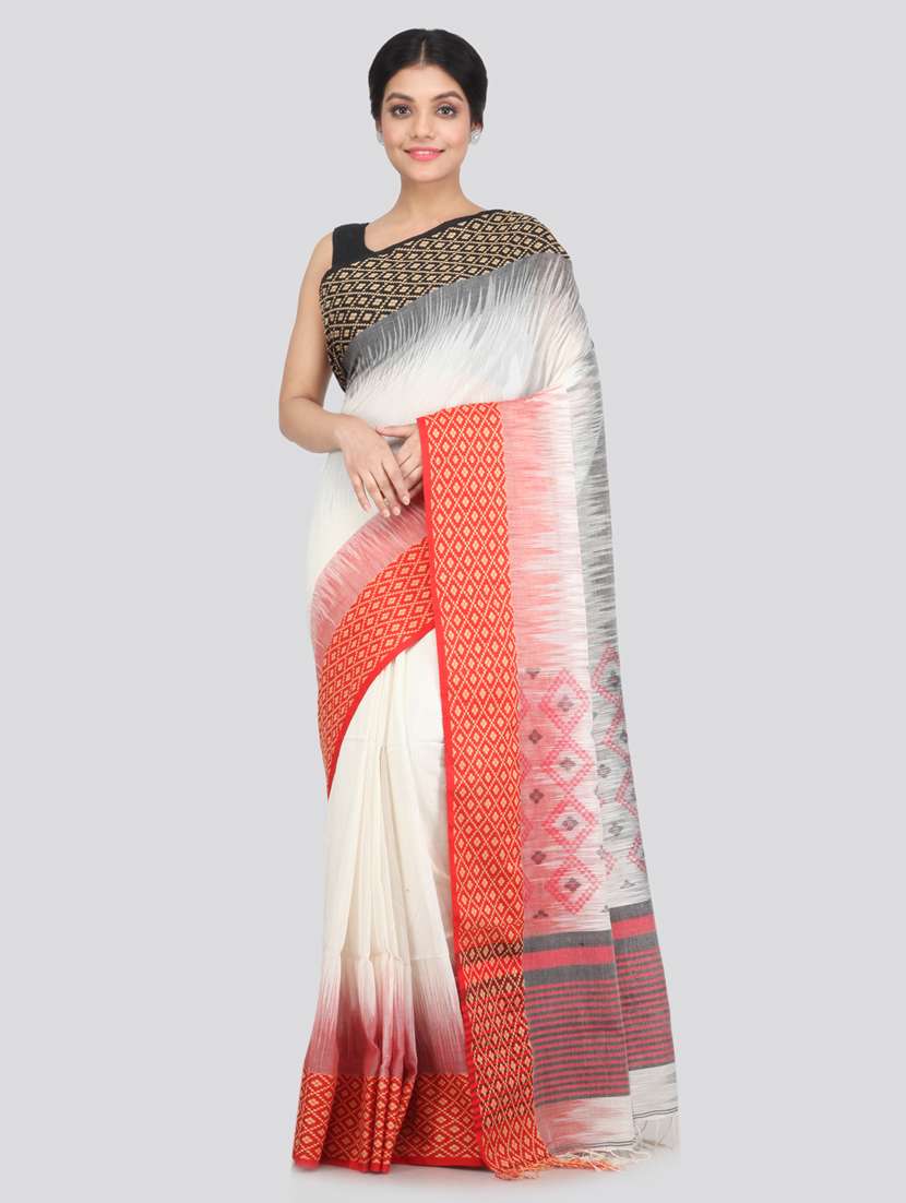 white cotton handloom saree with blouse
