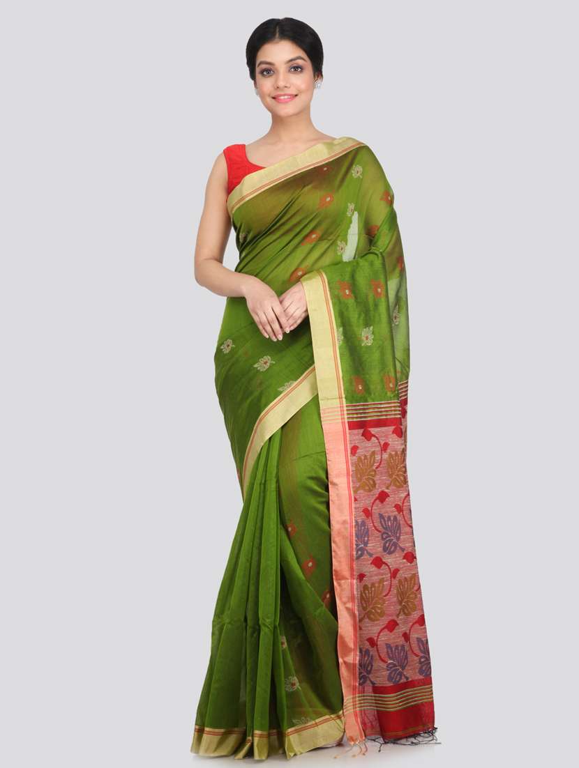 green cotton silk handloom saree with blouse