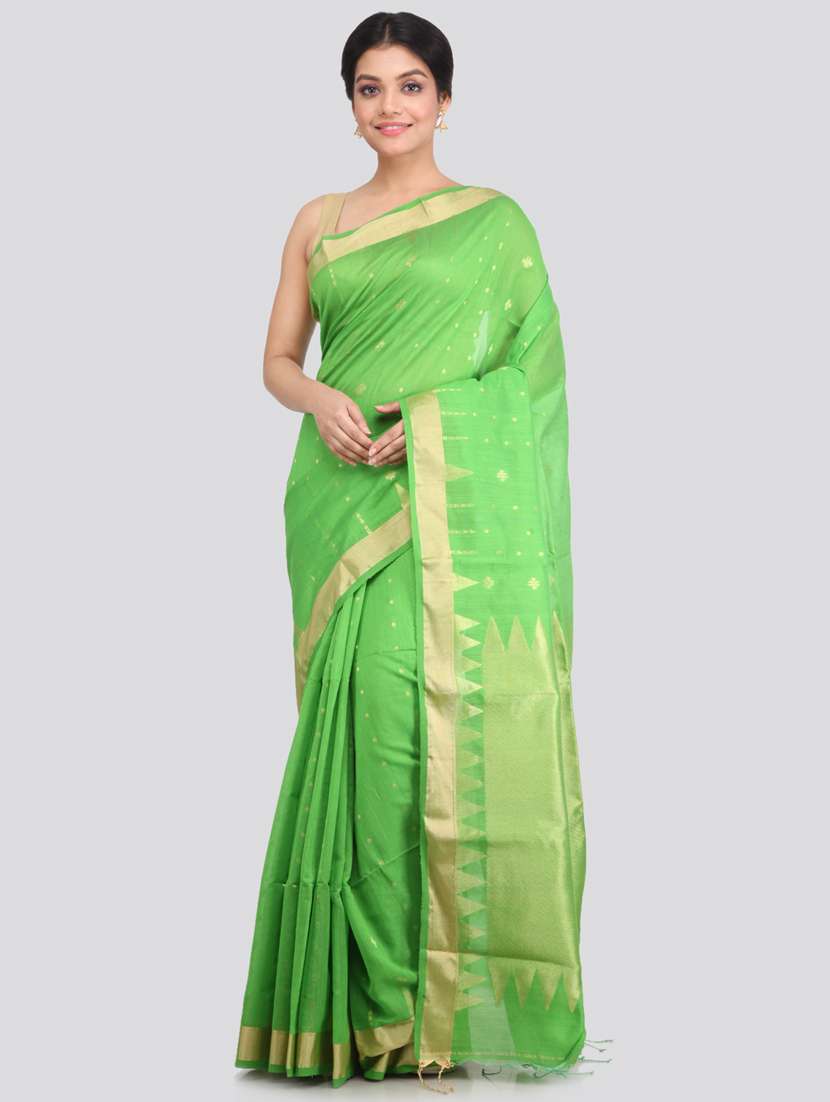 green cotton silk handloom saree with blouse