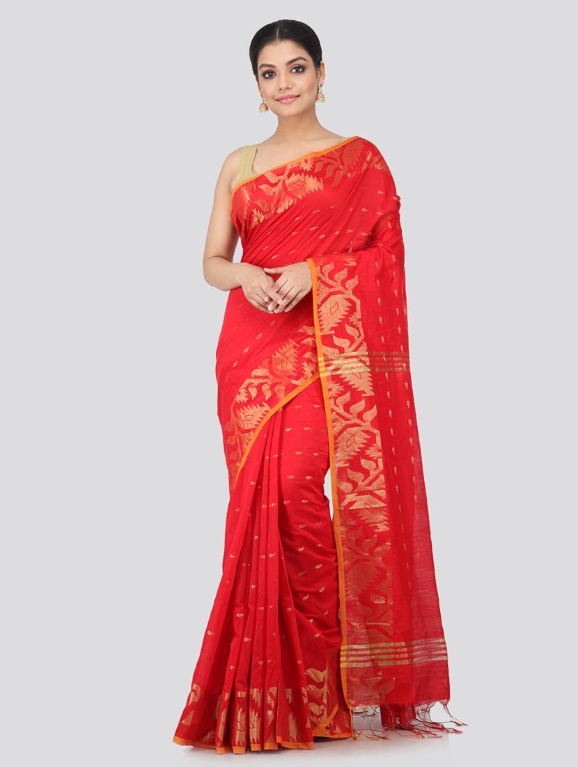 red cotton silk handloom saree with blouse