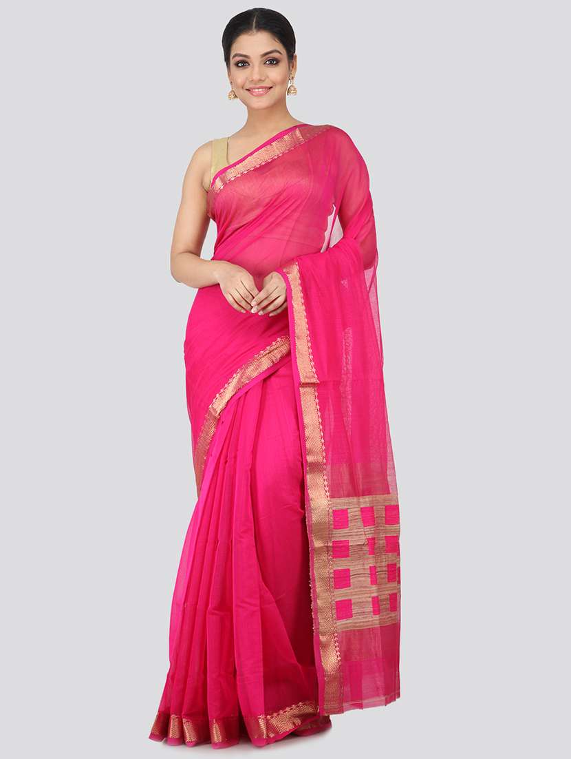 pink cotton silk handloom saree with blouse