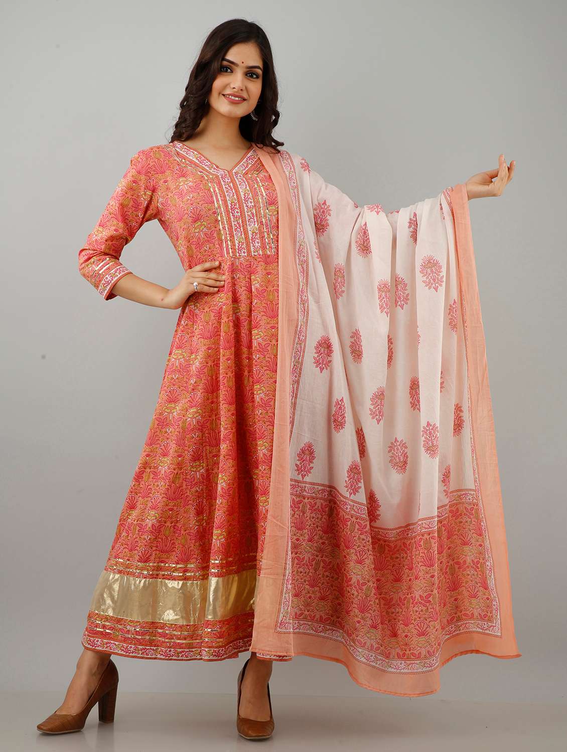 pink cotton kurta dupatta  set