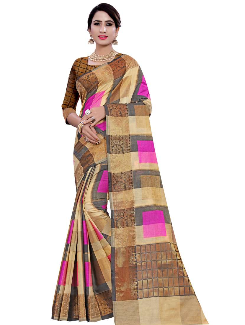 women's checks multi colored saree with blouse