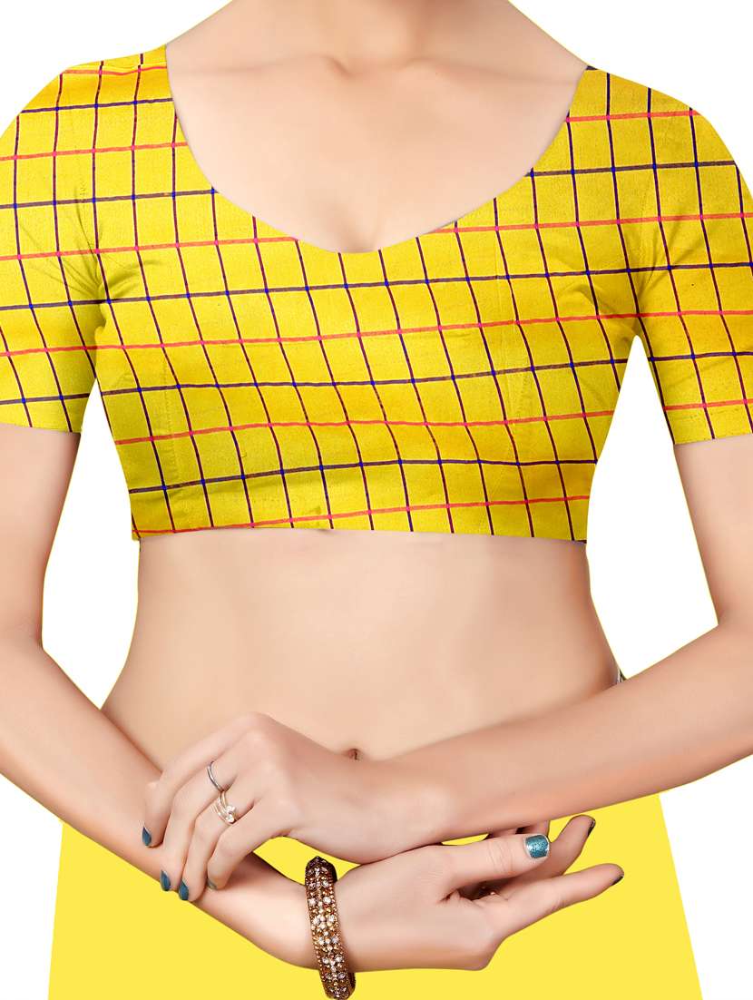women's checks yellow colored saree with blouse - 18385485 -  Standard Image - 2