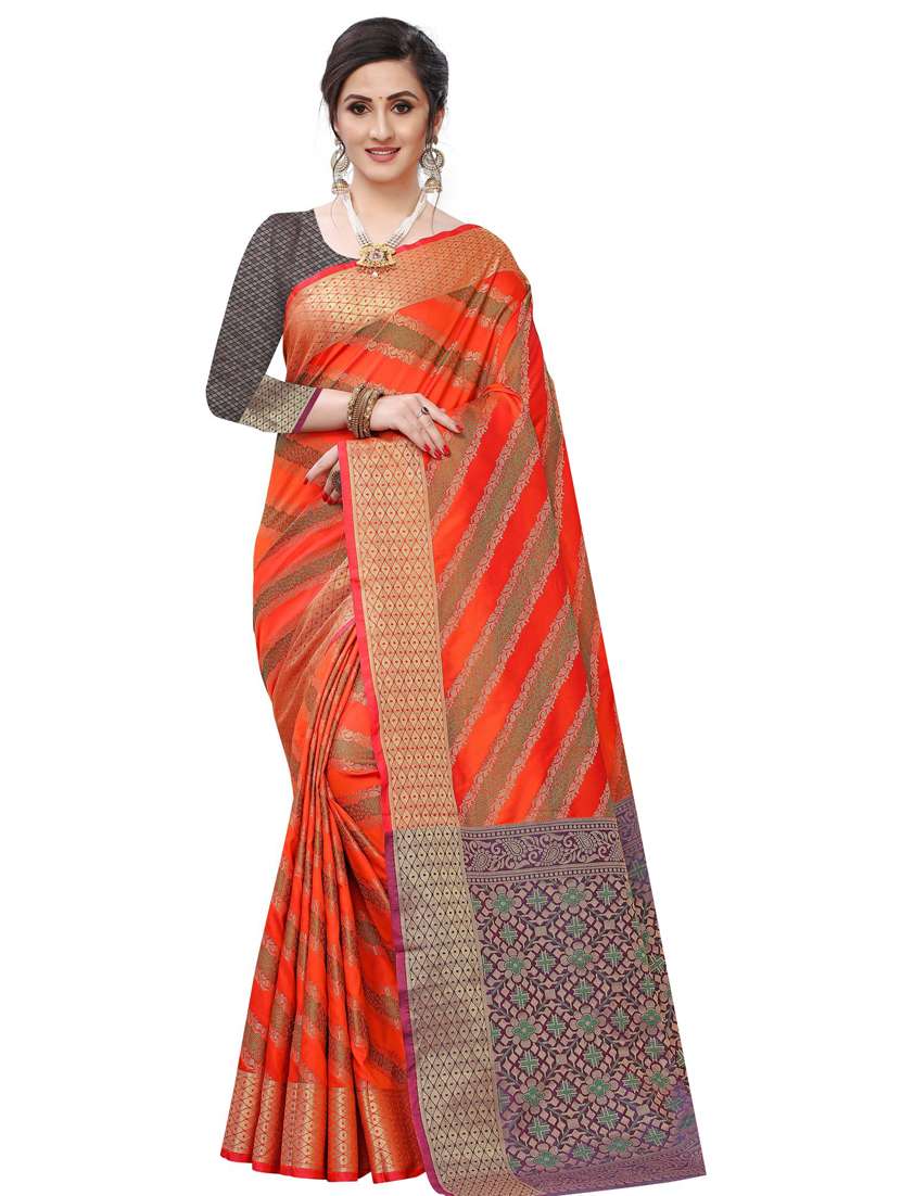 red silk blend banarasi saree with blouse