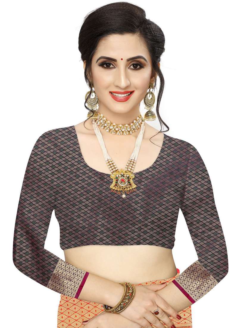 Red Silk Blend Banarasi Saree With Blouse - 18385500 -  Standard Image - 2