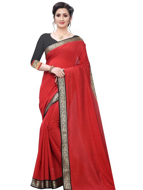 women's bordered red colored saree with blouse - 18385510 - Standard Image - 0