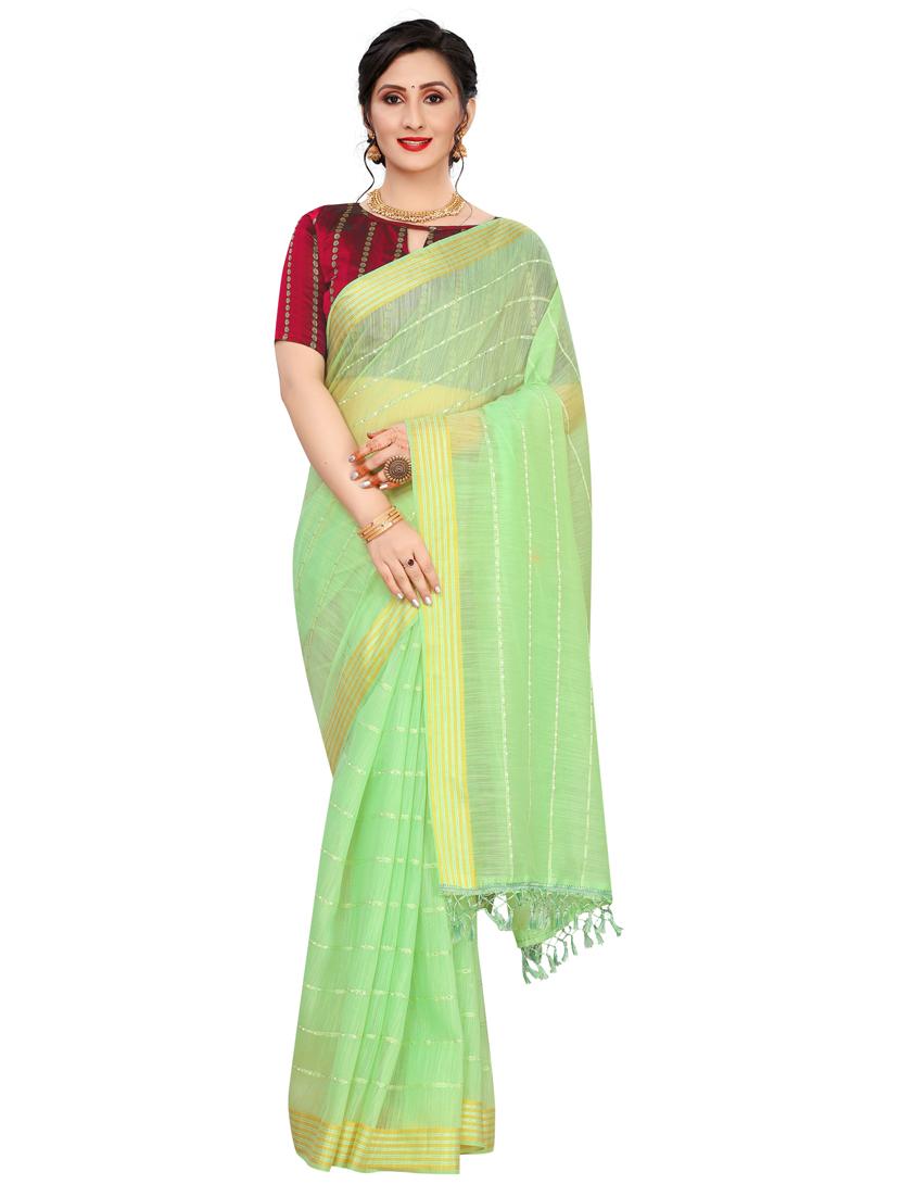 women's stripes light green colored saree with blouse - 18385579 - Zoom Image - 0