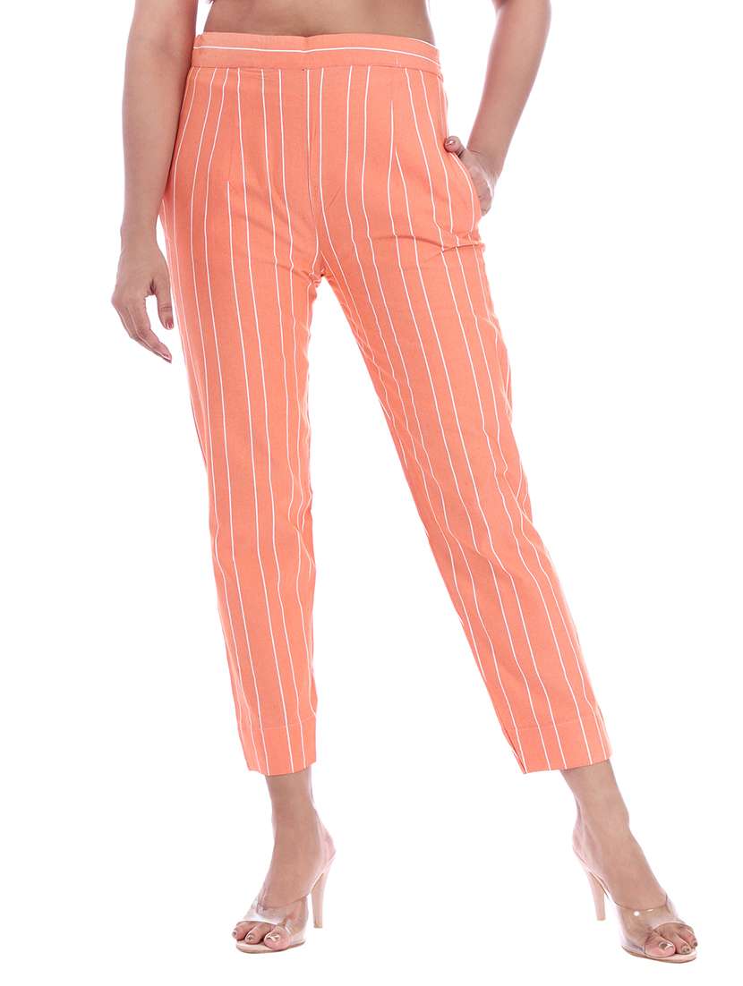 women mid rise striped cigarette pant