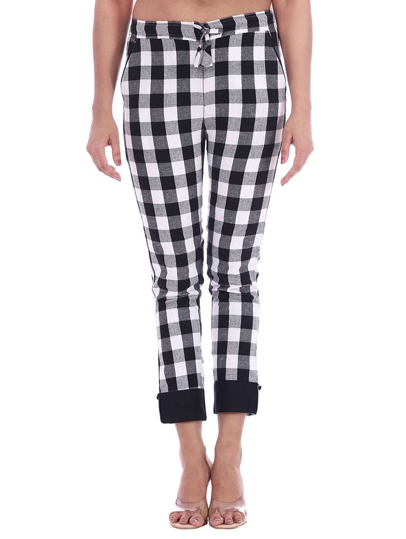 women mid rise checkered cigarette pant - 18386087 -  Zoom Image - 0