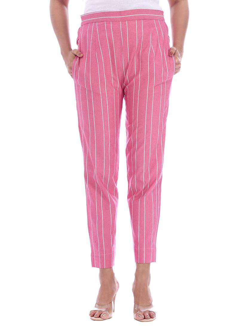 women mid rise striped cigarette pant