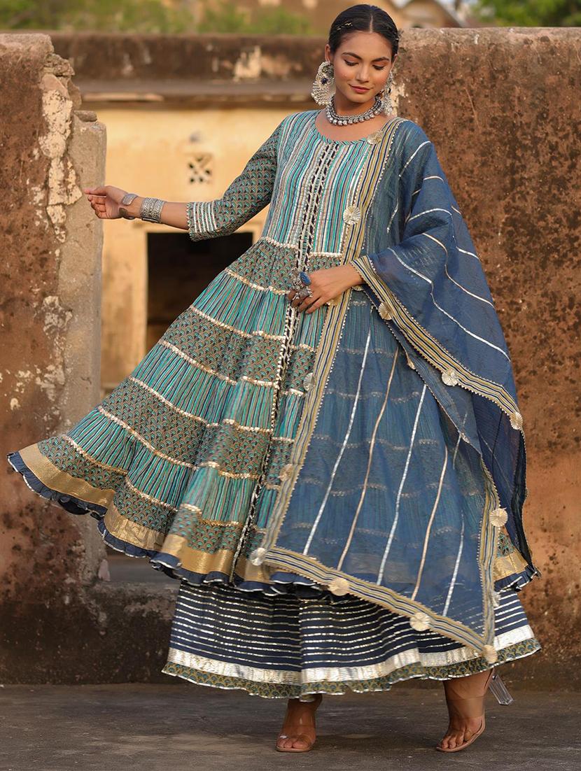 blue cotton fusion  set
