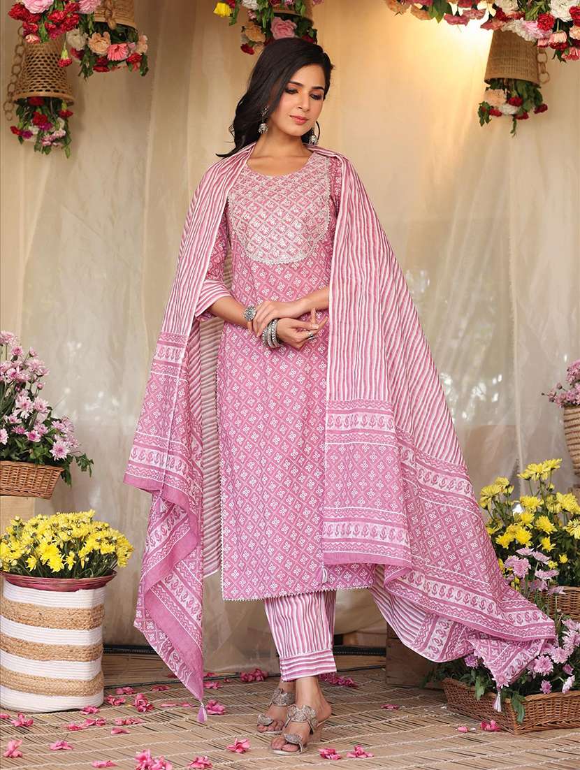 printed kurta pant set with dupatta 