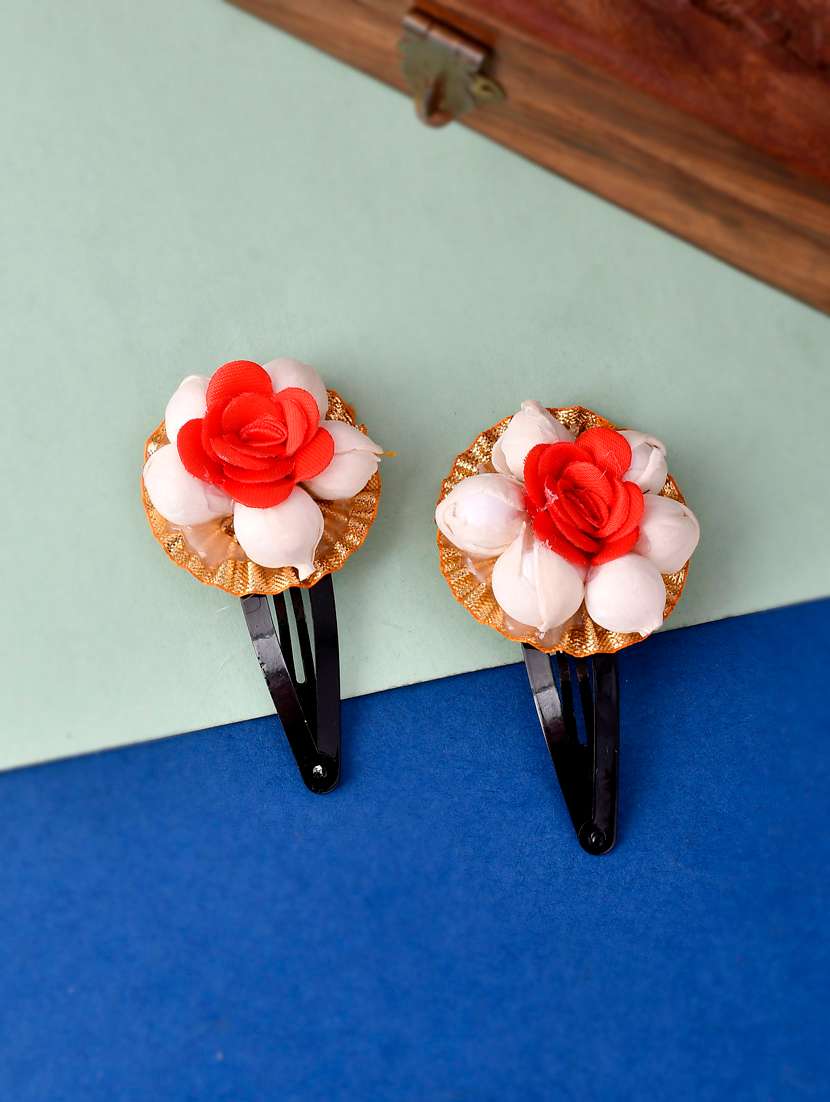 set of 2 red floral tic tac hair clip