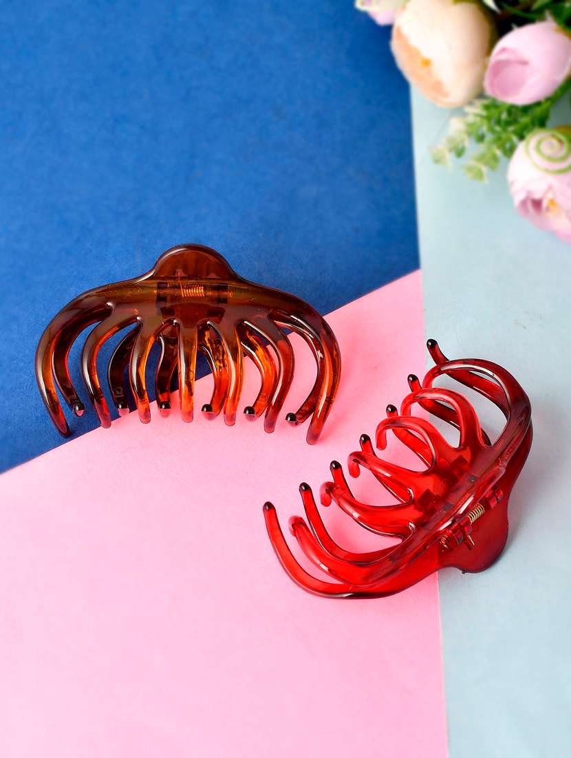 set of 2 red & brown hair claw clips