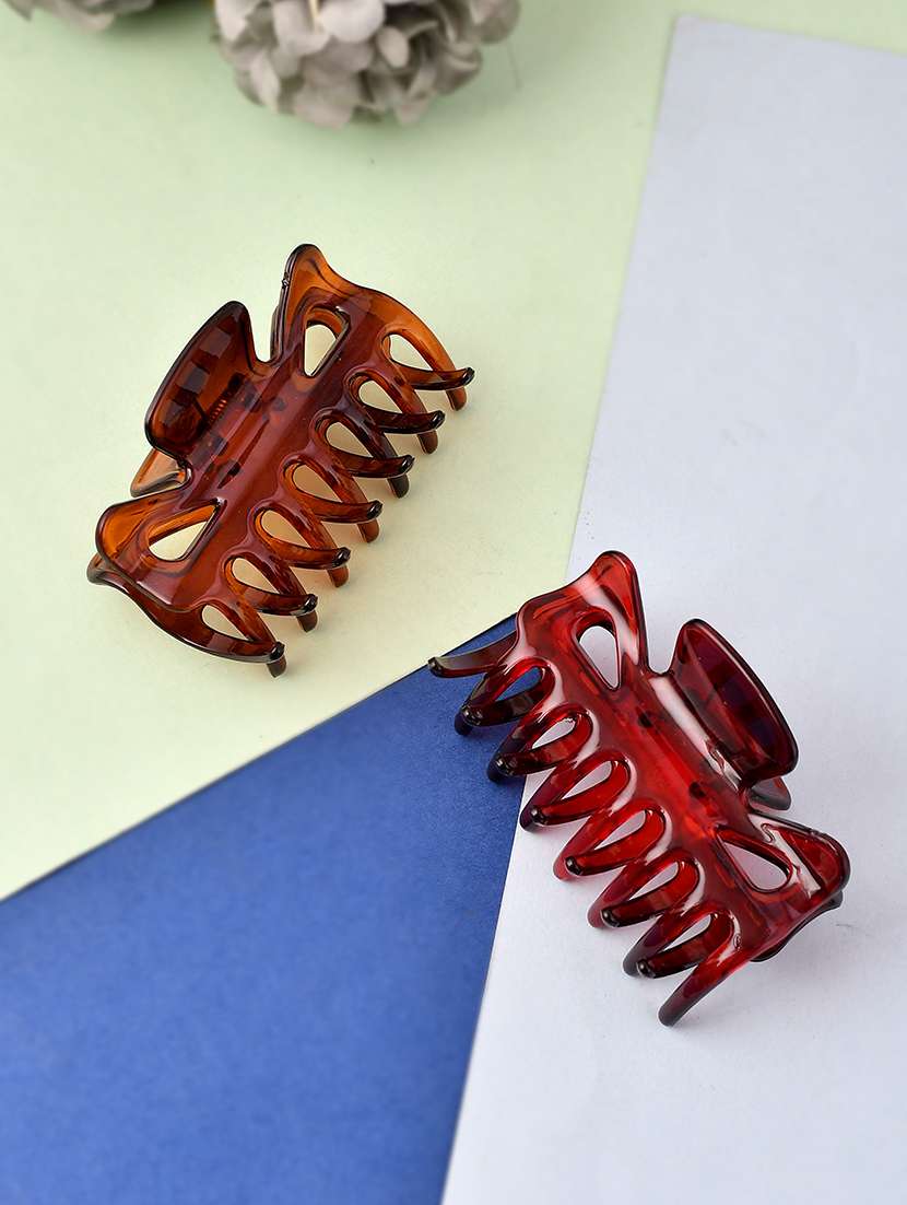 set of 2 red & brown hair claw clips