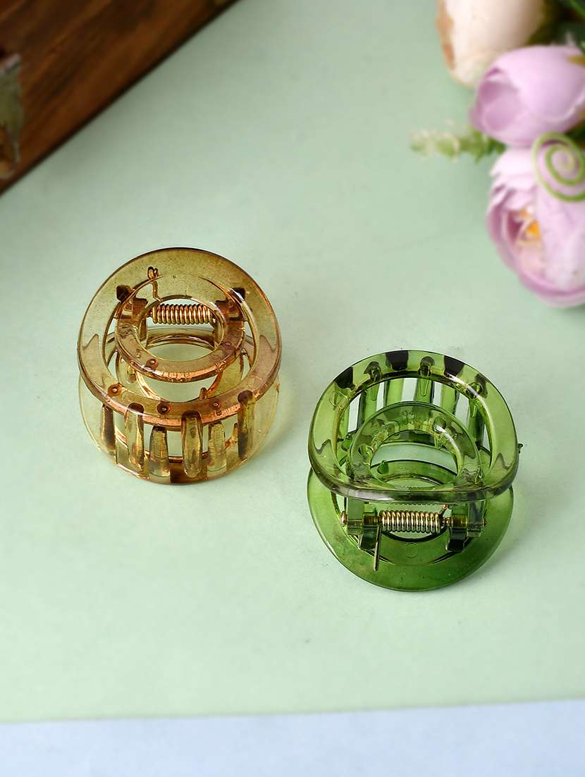 set of 2 green & brown claw clips