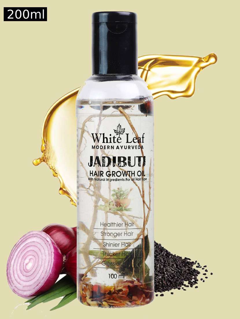 white leaf ayurvedic natural jadibuti hair oil 100ml(pack of 2) for hair fall; dandruff control, healthy thick & strong hair