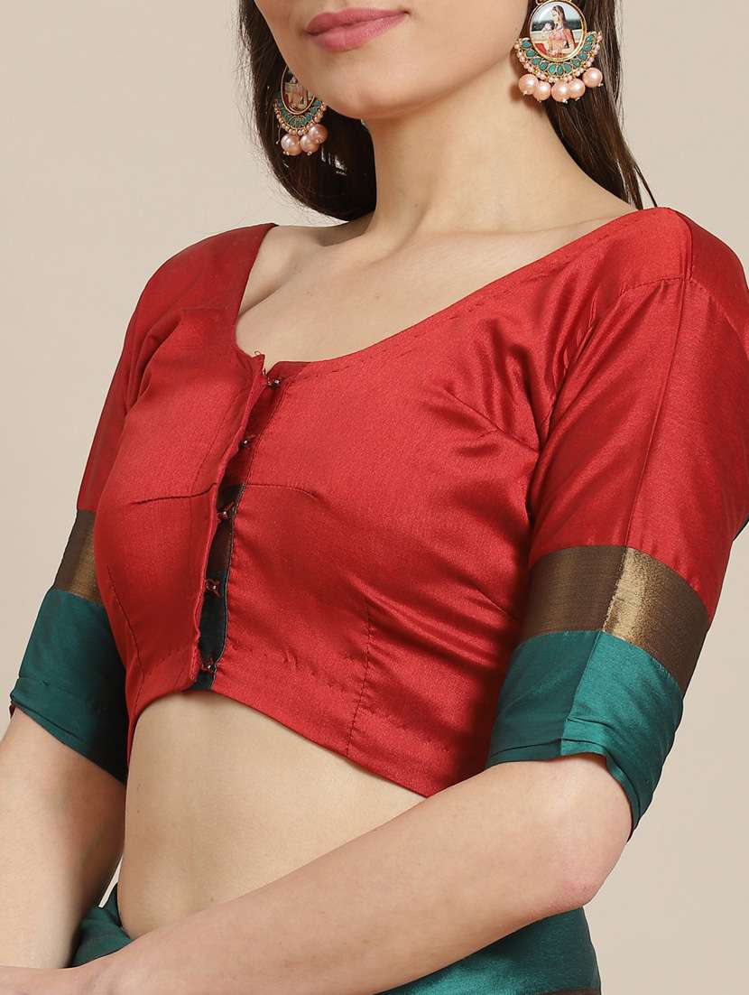 red cotton silk embroidered saree with blouse - 18386755 - Standard Image - 2
