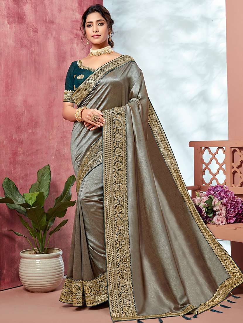 grey art silk embroidered saree with blouse