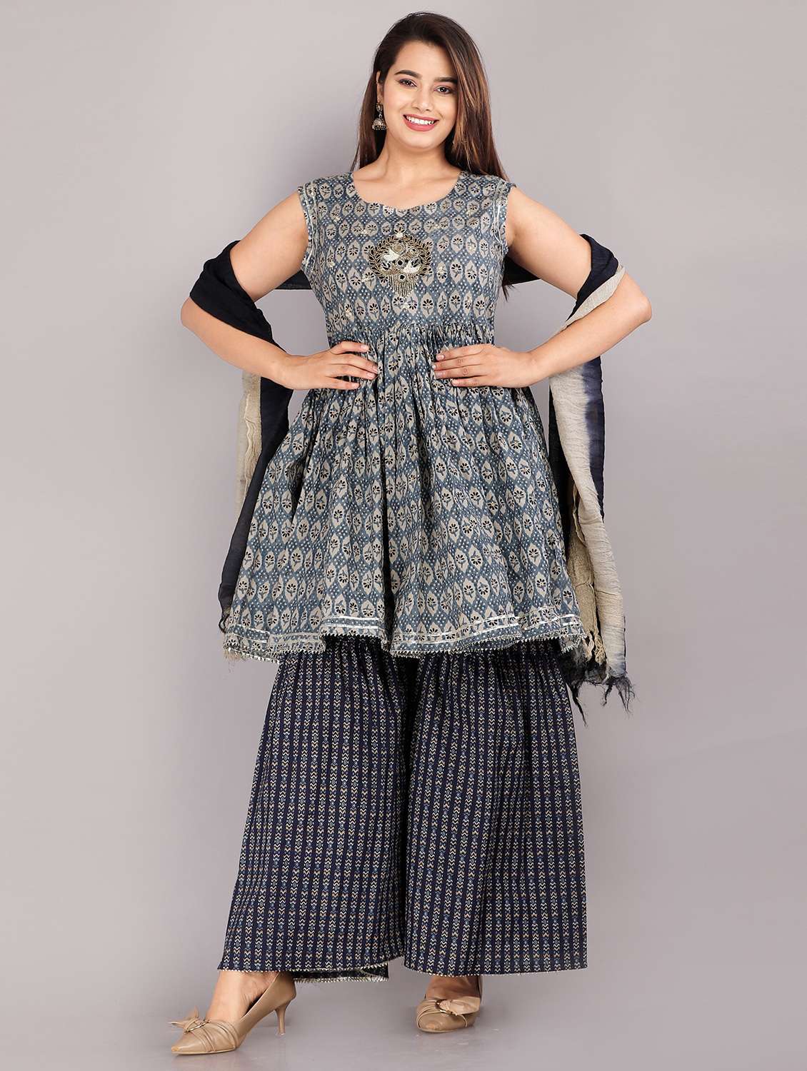 blue printed suit set