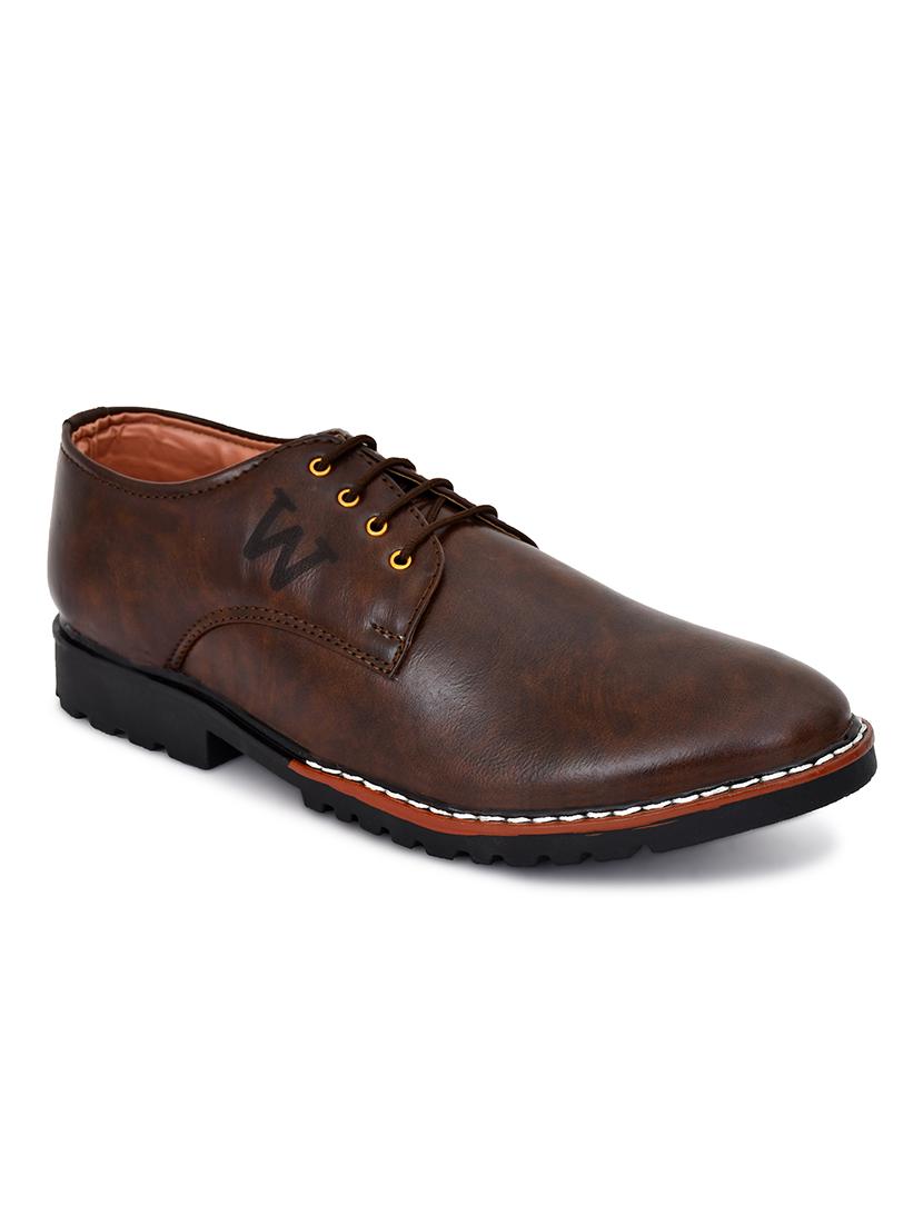 brown faux leather laceup formal shoes - 18386899 - Zoom Image - 0