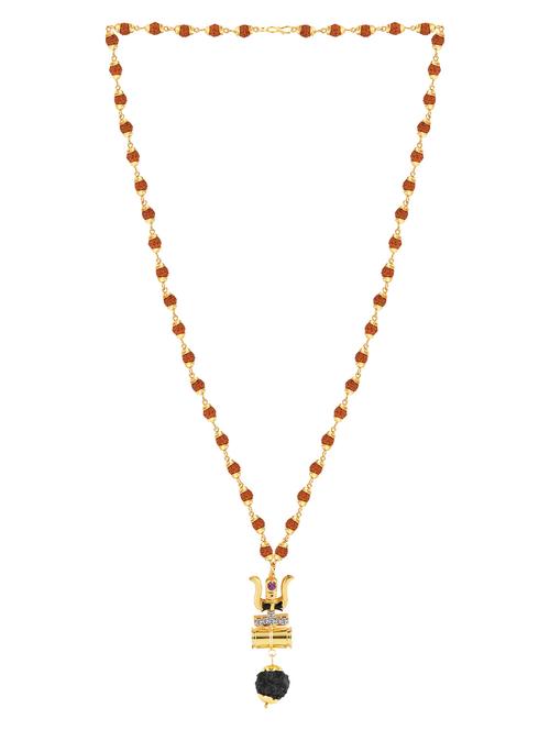 gold plated shiva trishul locket with rudraksha mala - 18387060 -  Standard Image - 0