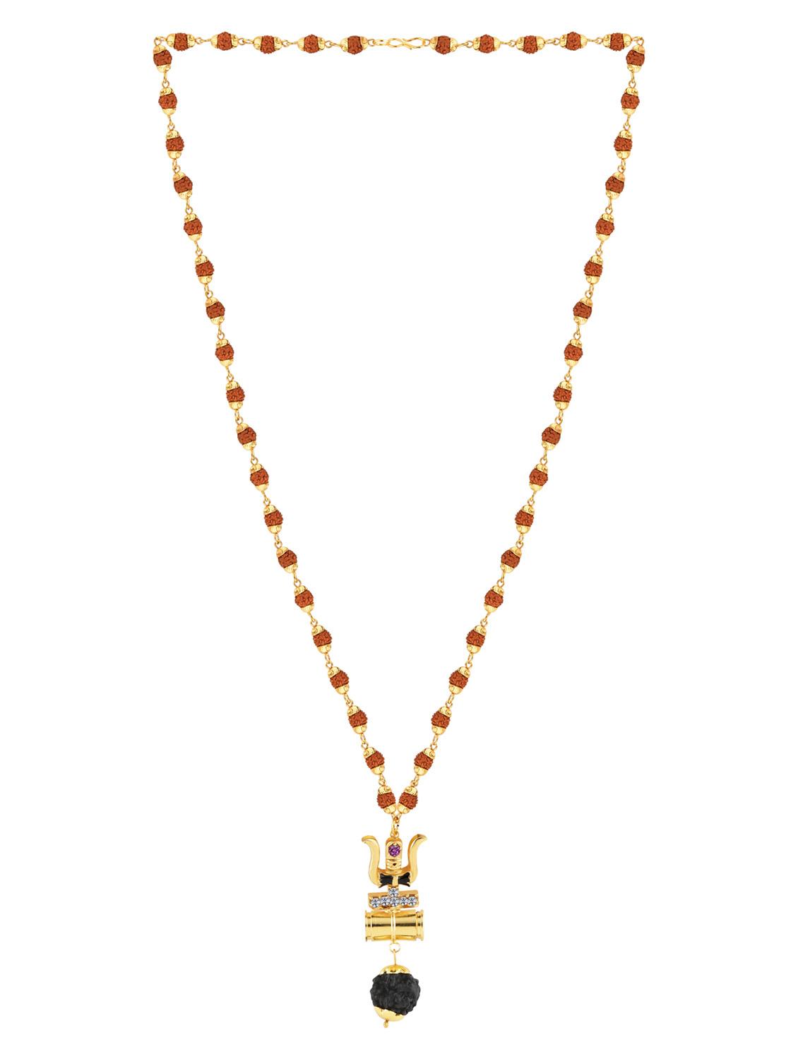 gold plated shiva trishul locket with rudraksha mala - 18387060 -  Zoom Image - 0