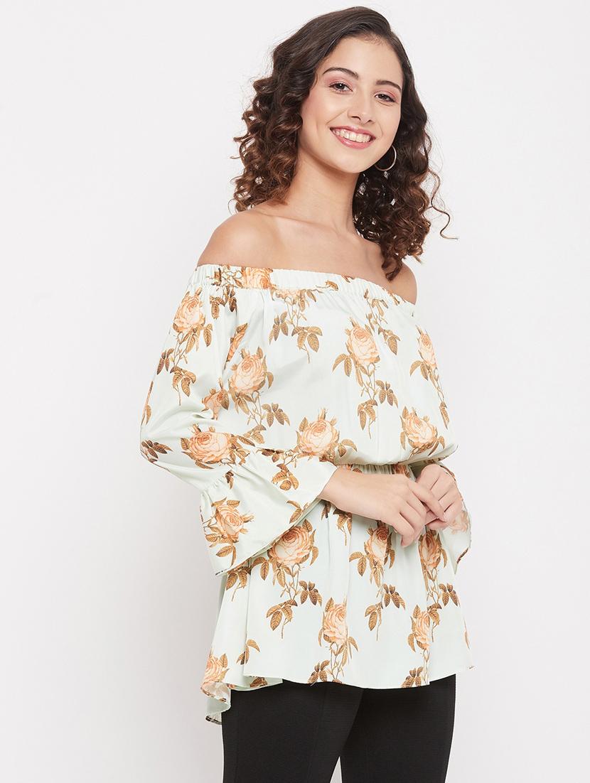 off shoulder printed peplum top - 18387082 - Standard Image - 2