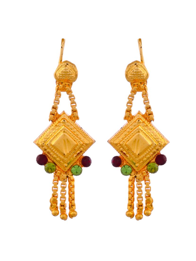 gold brass necklace earring and maang tikka set - 18387100 - Standard Image - 2