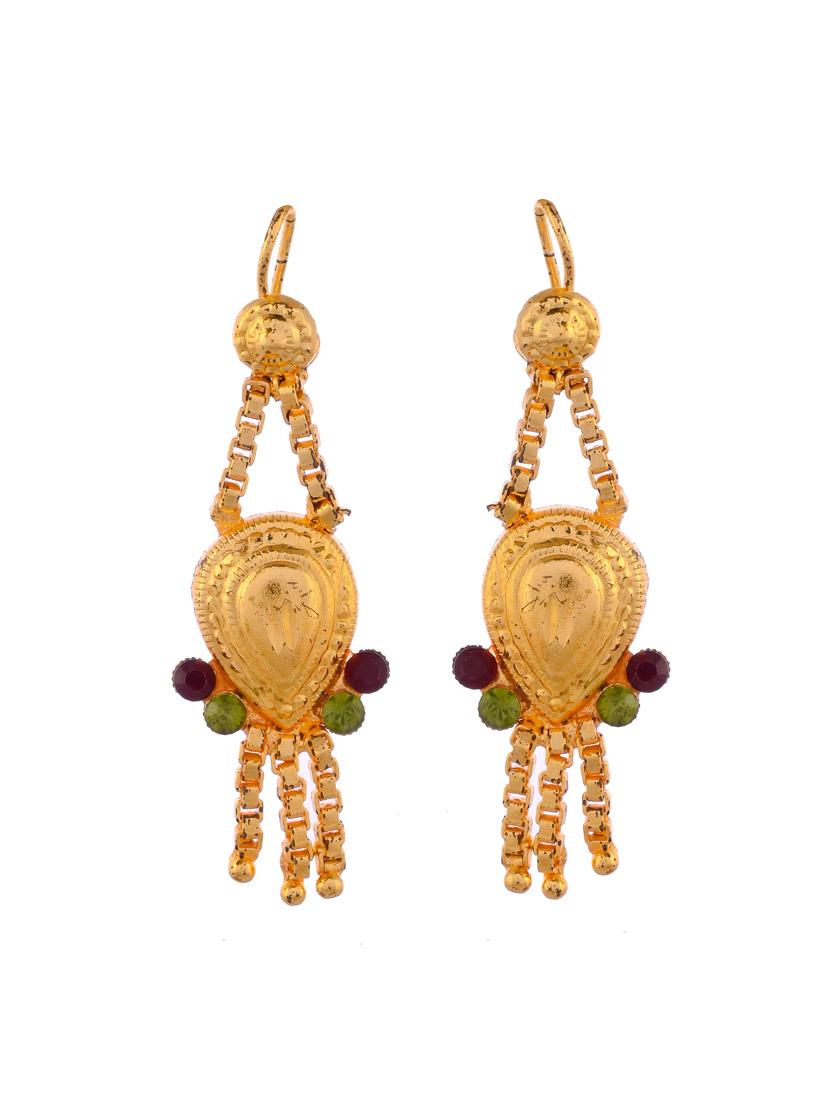 gold brass necklace earring and maang tikka set - 18387106 - Standard Image - 2