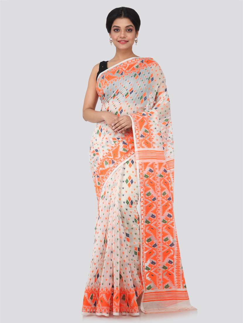 white cotton jamdani saree