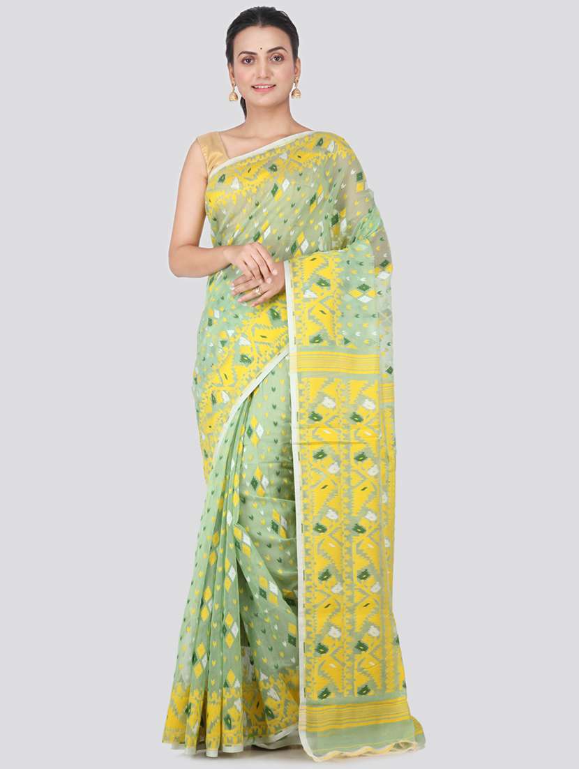 green cotton jamdani saree