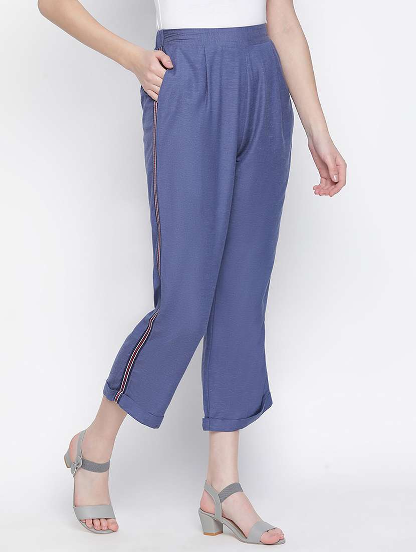 blue side taped flat front trouser - 18388375 -  Standard Image - 2