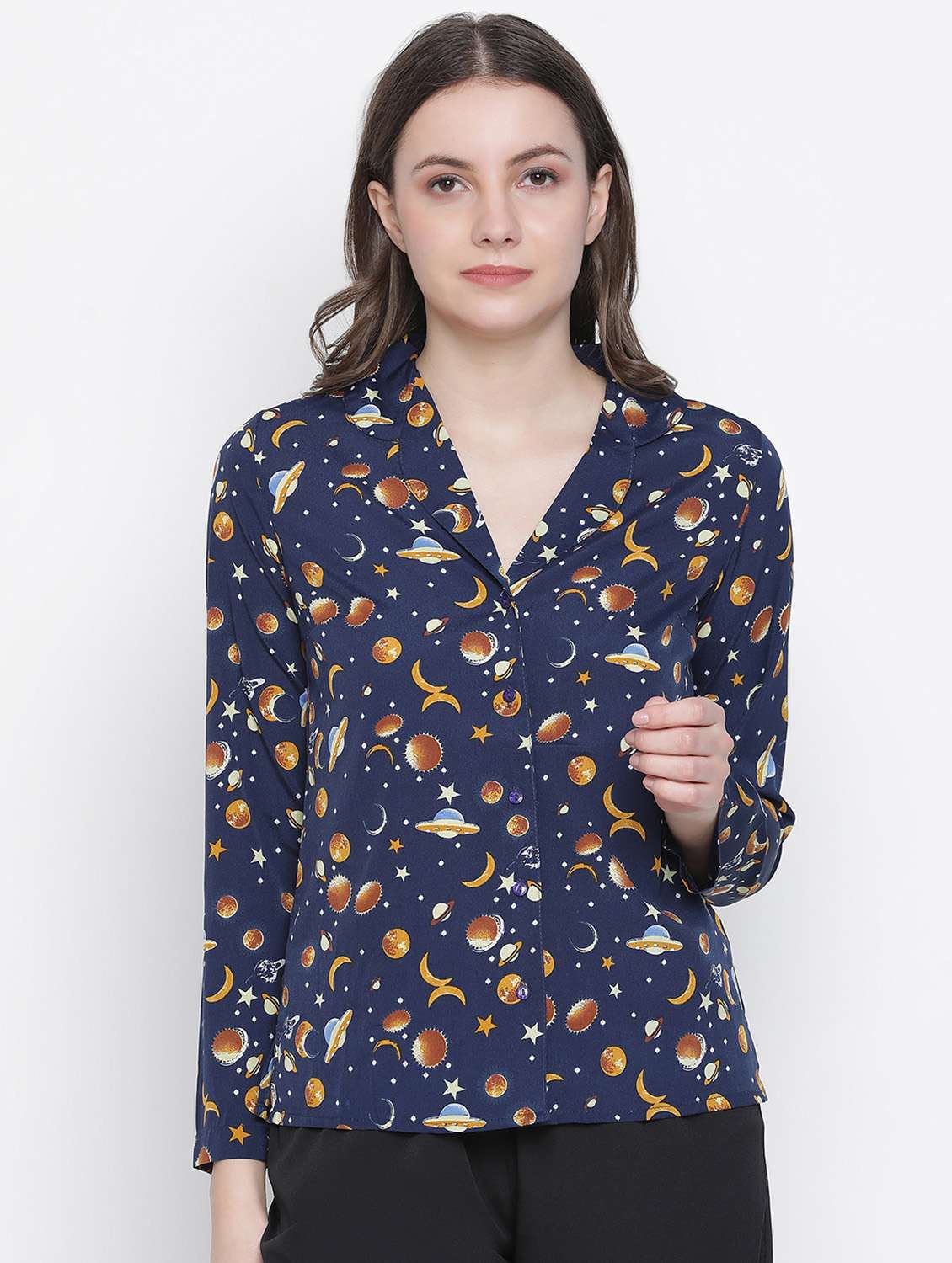 lapel neck printed shirt