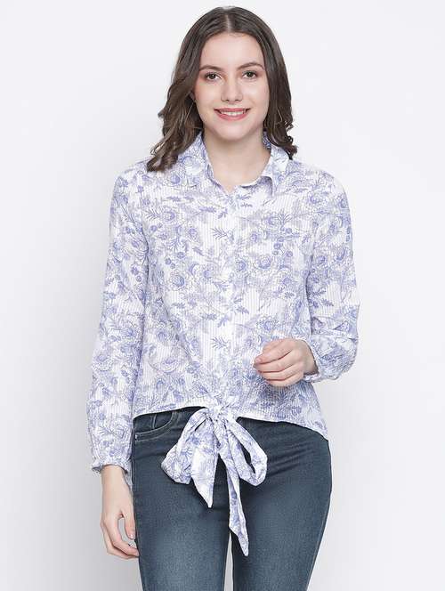 tie front floral asymmetric shirt - 18388417 -  Standard Image - 0