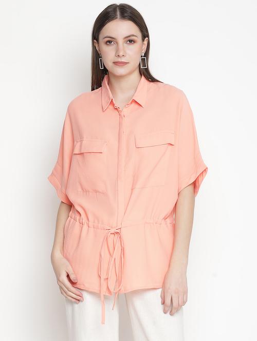 drawstring waist solid shirt - 18388425 - Standard Image - 0