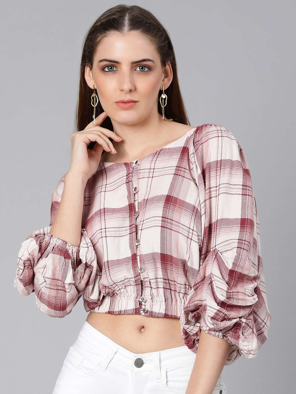 v-neck checkered crop top