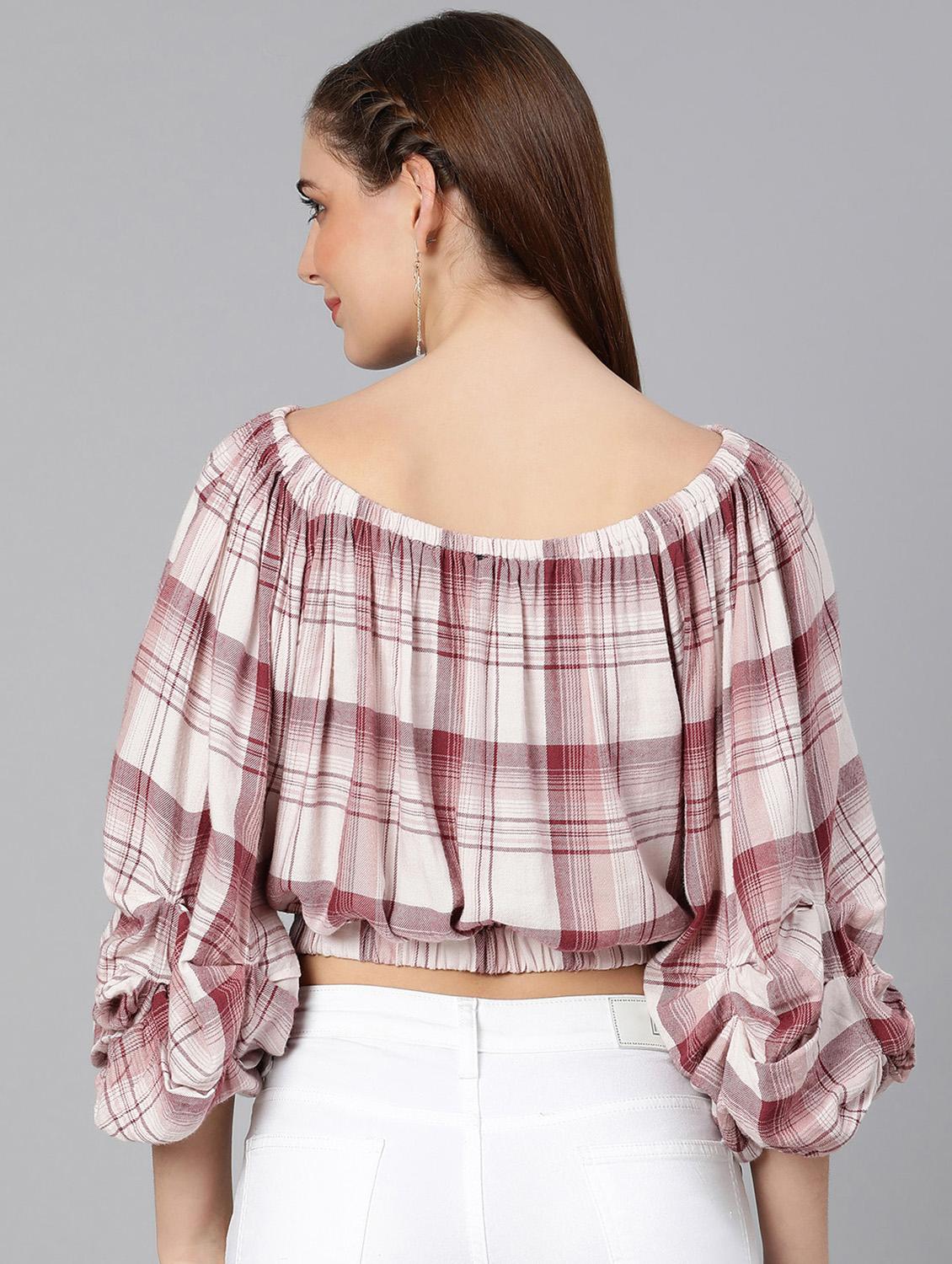 v-neck checkered crop top - 18388442 - Standard Image - 2