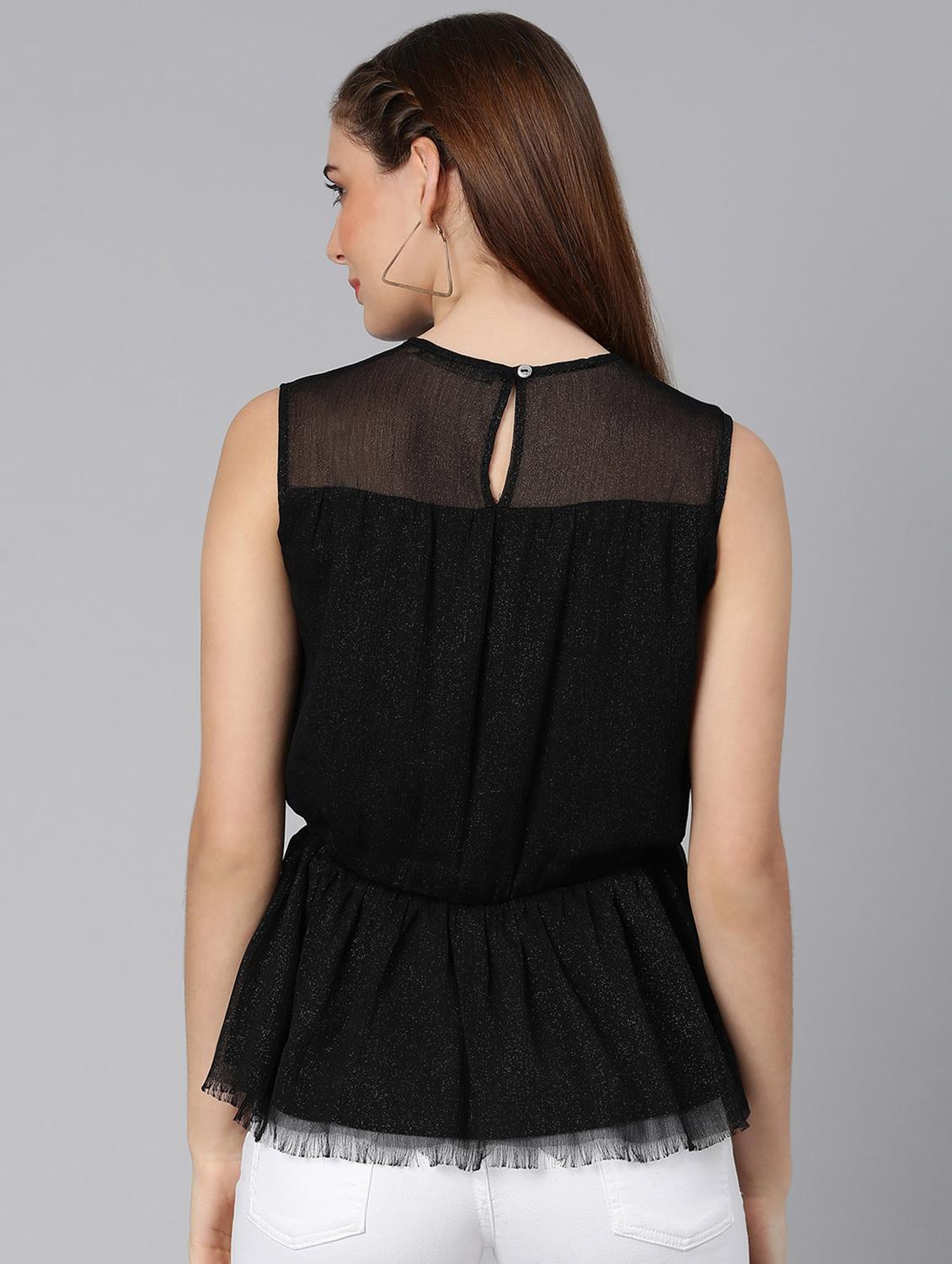 round neck solid peplum top - 18388446 - Standard Image - 2