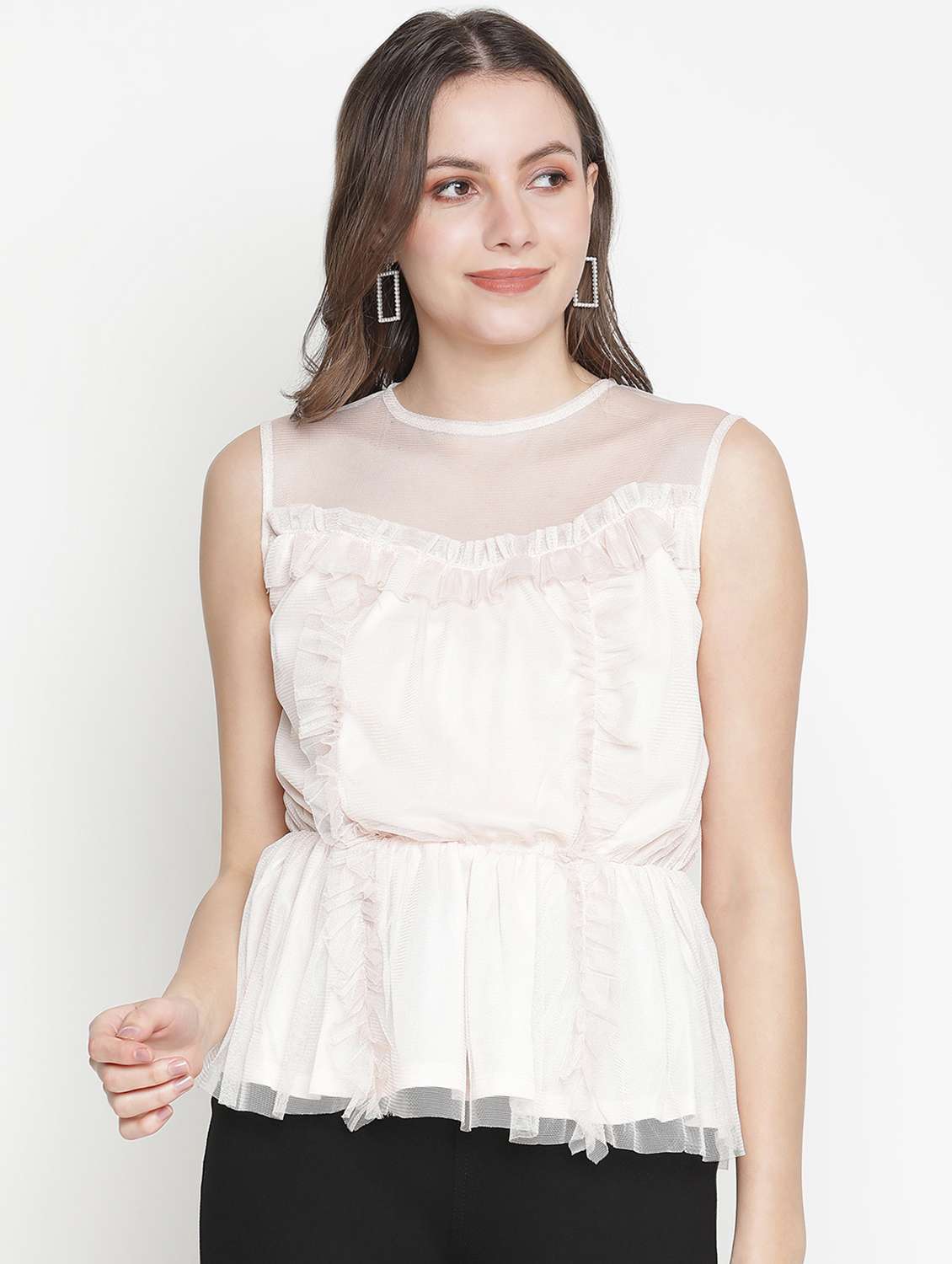 round neck solid peplum top