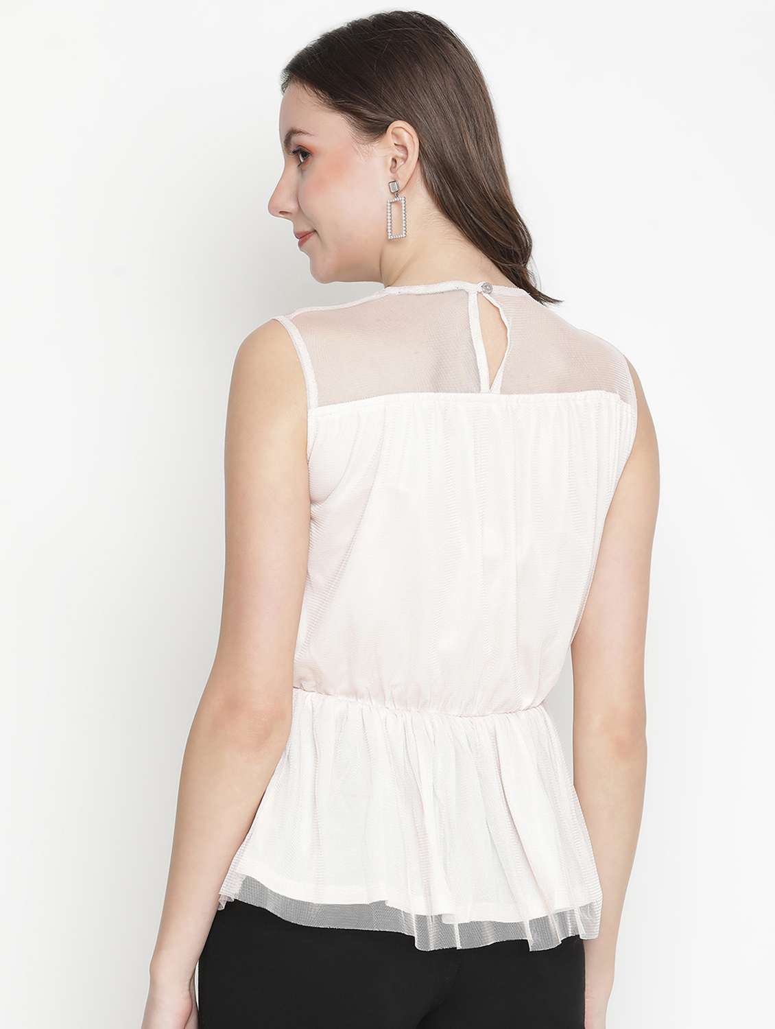 round neck solid peplum top - 18388447 - Standard Image - 2
