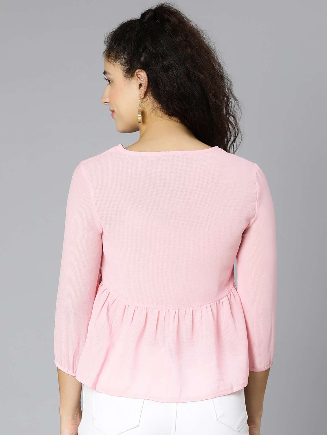 v-neck solid peplum top - 18388461 - Standard Image - 2