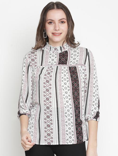 mock neck printed top  - 18388497 -  Standard Image - 0