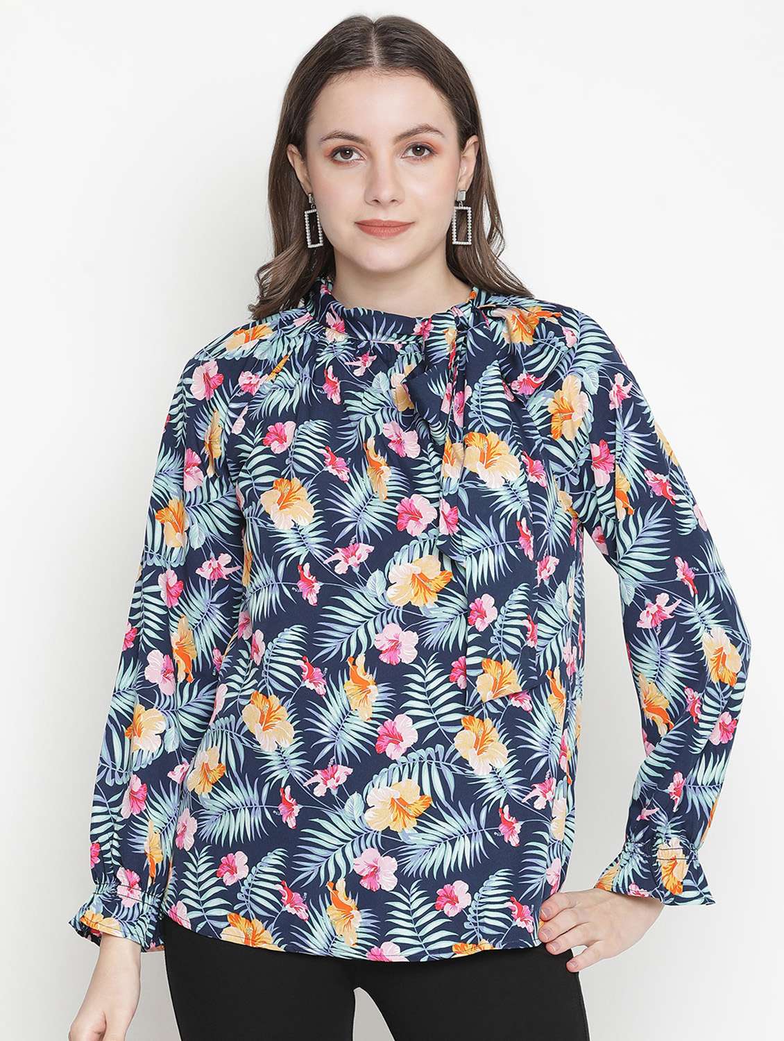 women's straight tie-up neck top