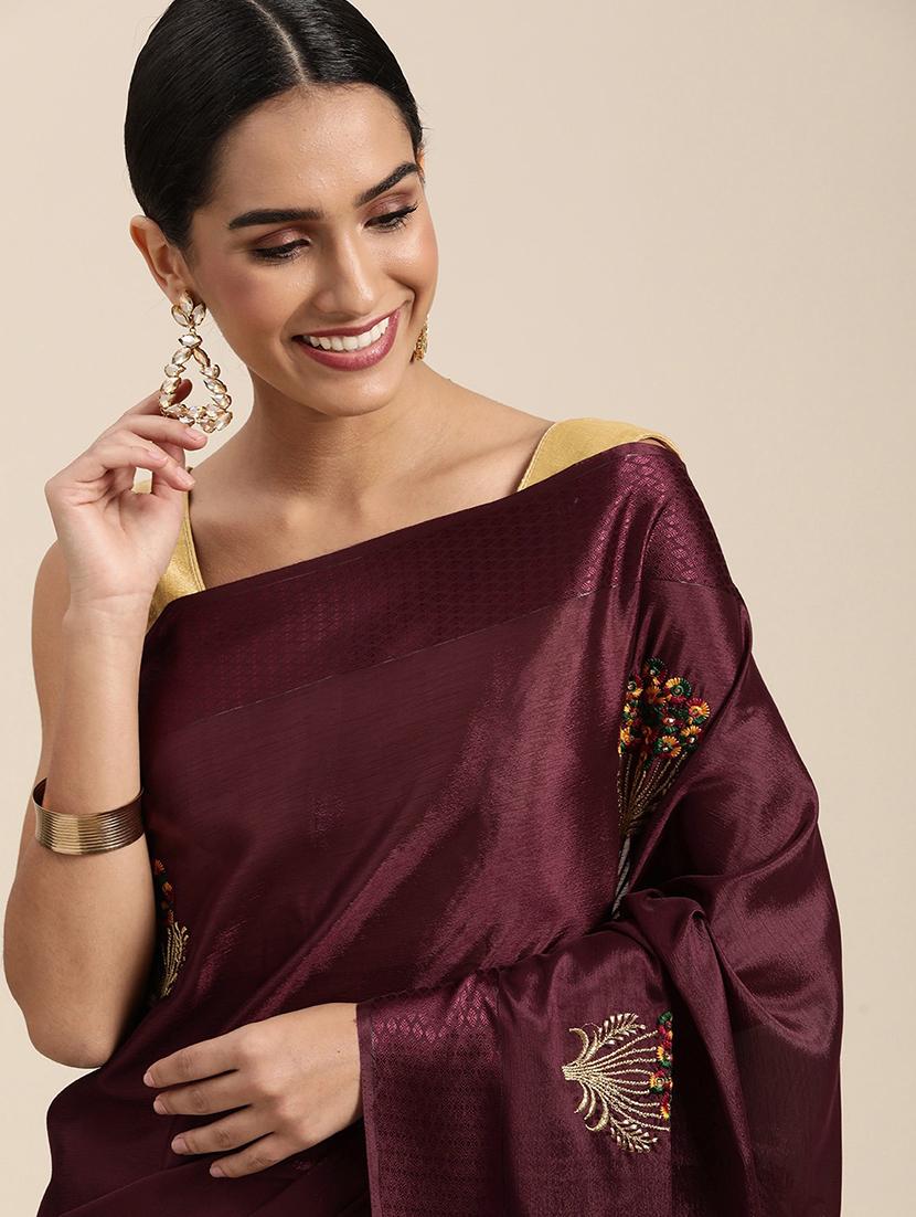 purple chiffon embroidered saree with blouse - 18388702 - Standard Image - 2