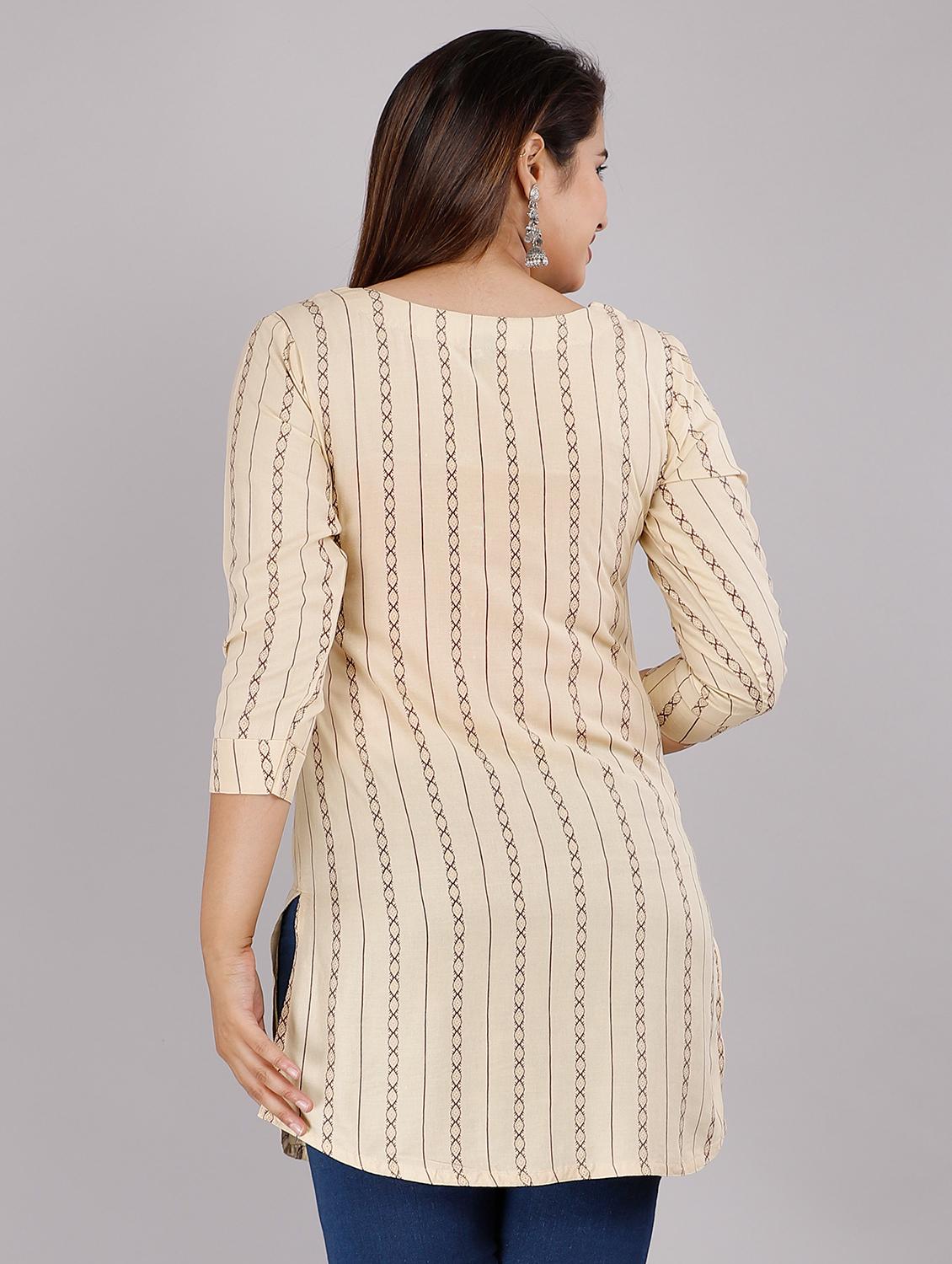 beige embellished straight kurti - 18388775 - Standard Image - 2