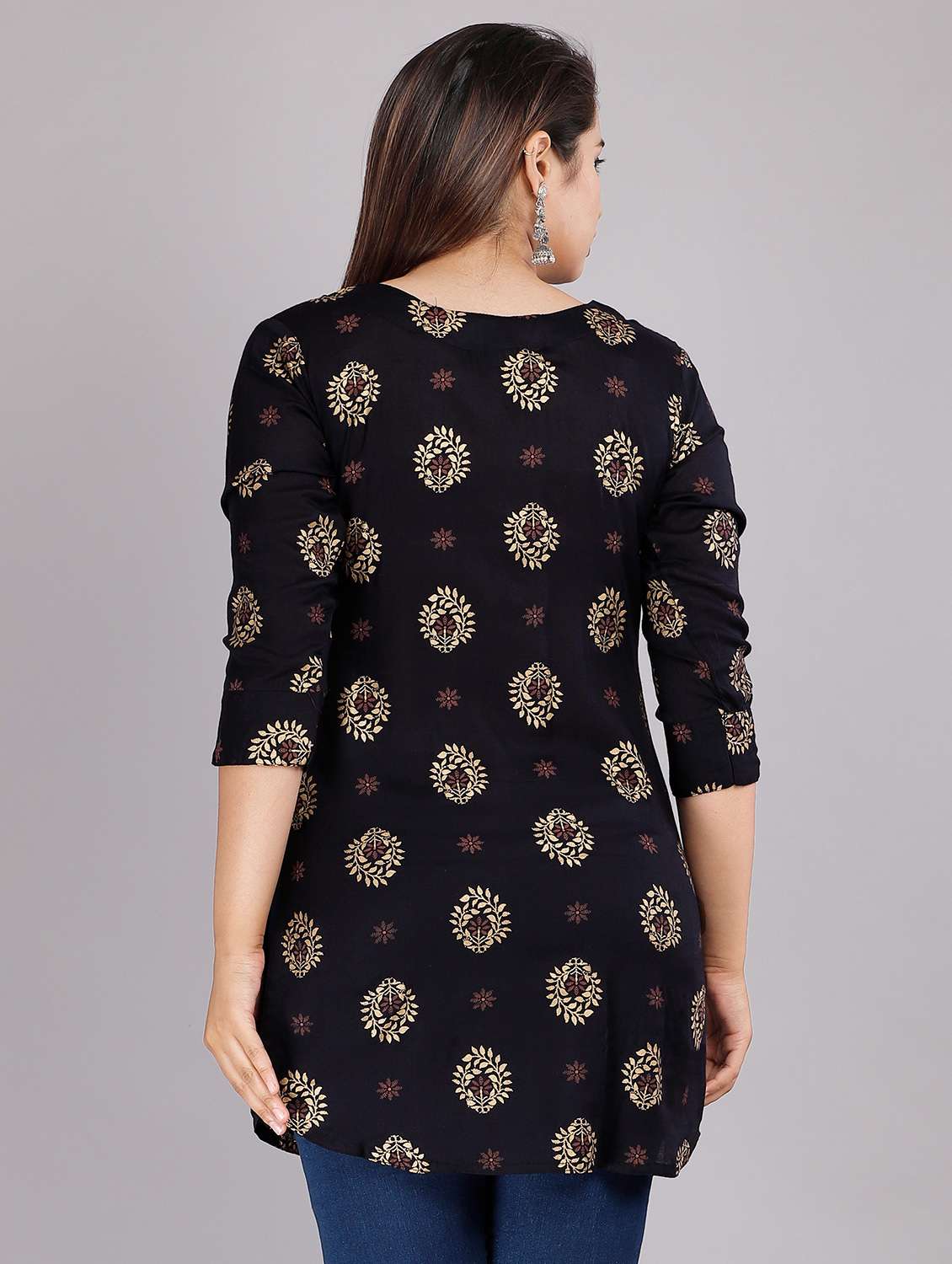 navy gold printed straight kurta - 18388777 - Standard Image - 2