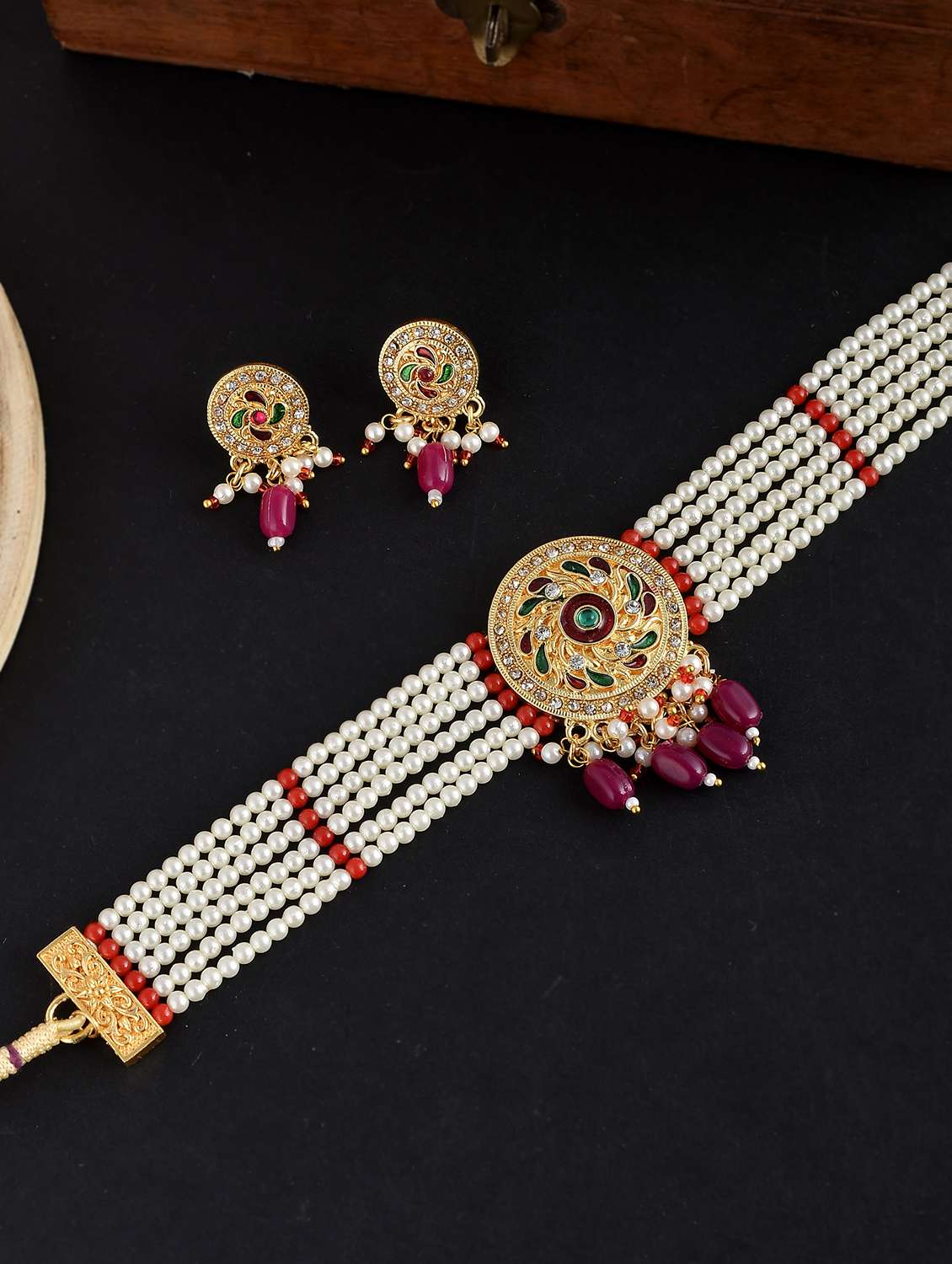 red brass necklaces and earring