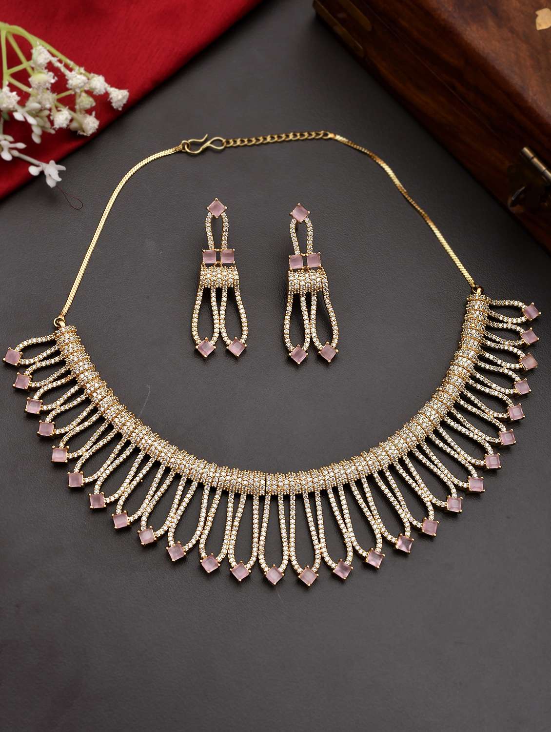 gold brass necklaces and earring